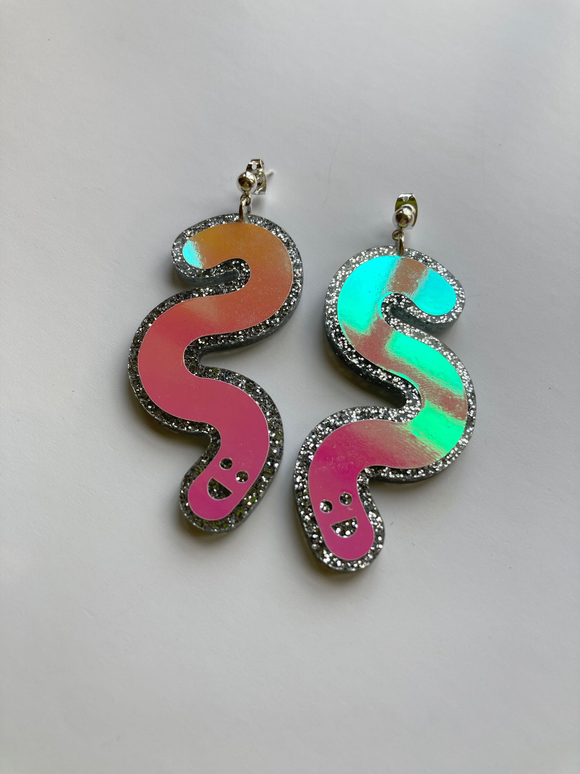 Glitter & Vinyl Worm Ball Stud Dangle Earrings - Candy Aurora image 12