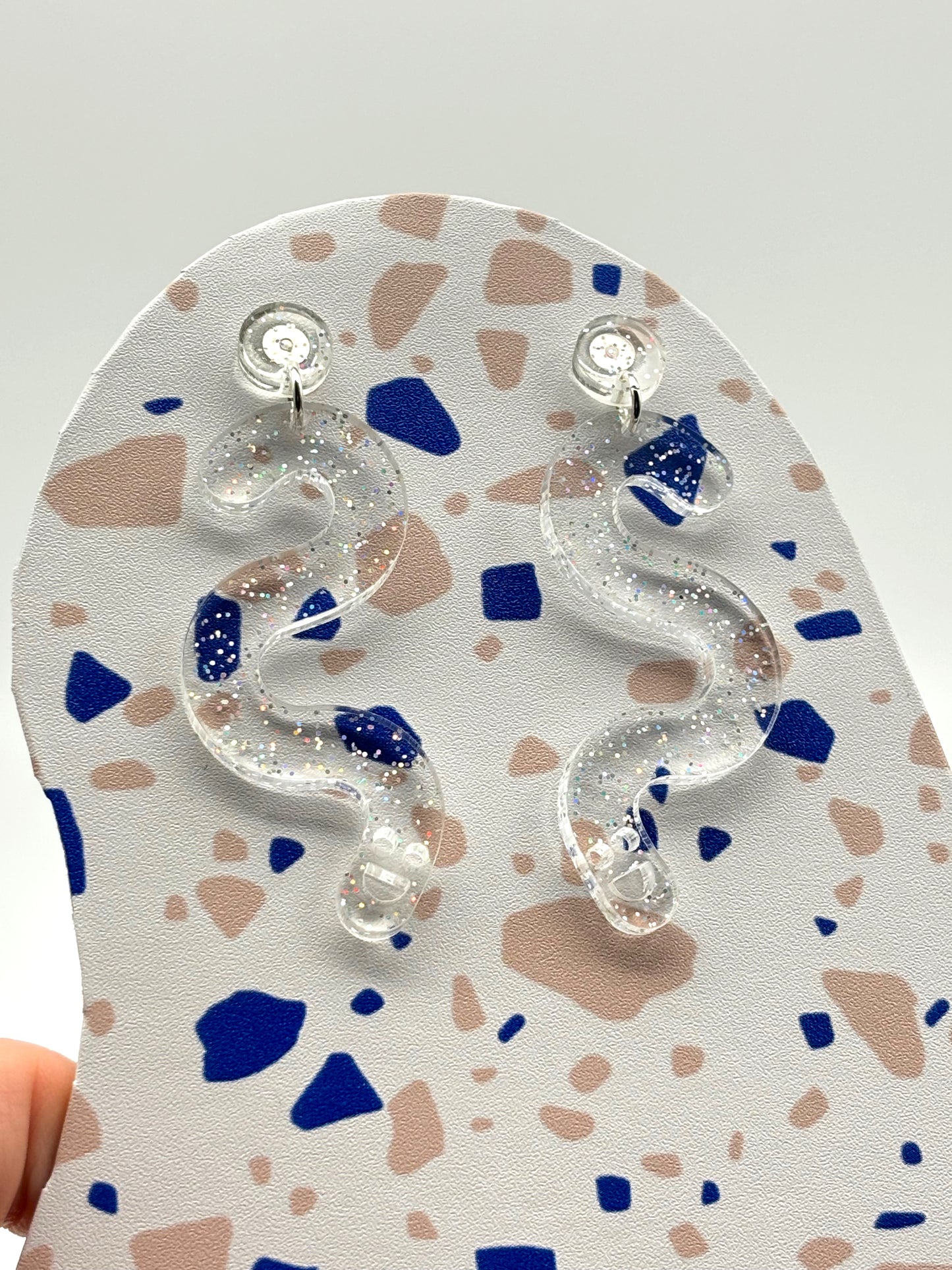Glitter Worm Stud Earrings - Clear Rainbow image 4