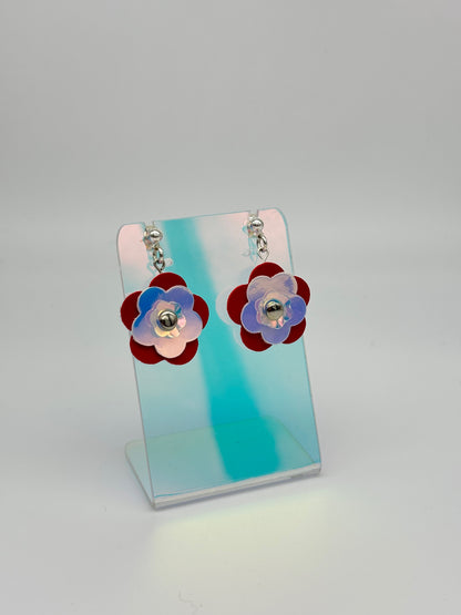 Mini Punk Flower Earrings - Red & Iridescent image 7