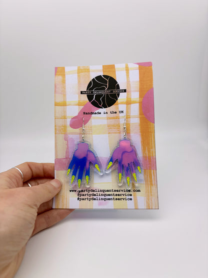 Sparkly Hand Acrylic Earrings - Twilight Aurora & Clear Holo Glitter image 5