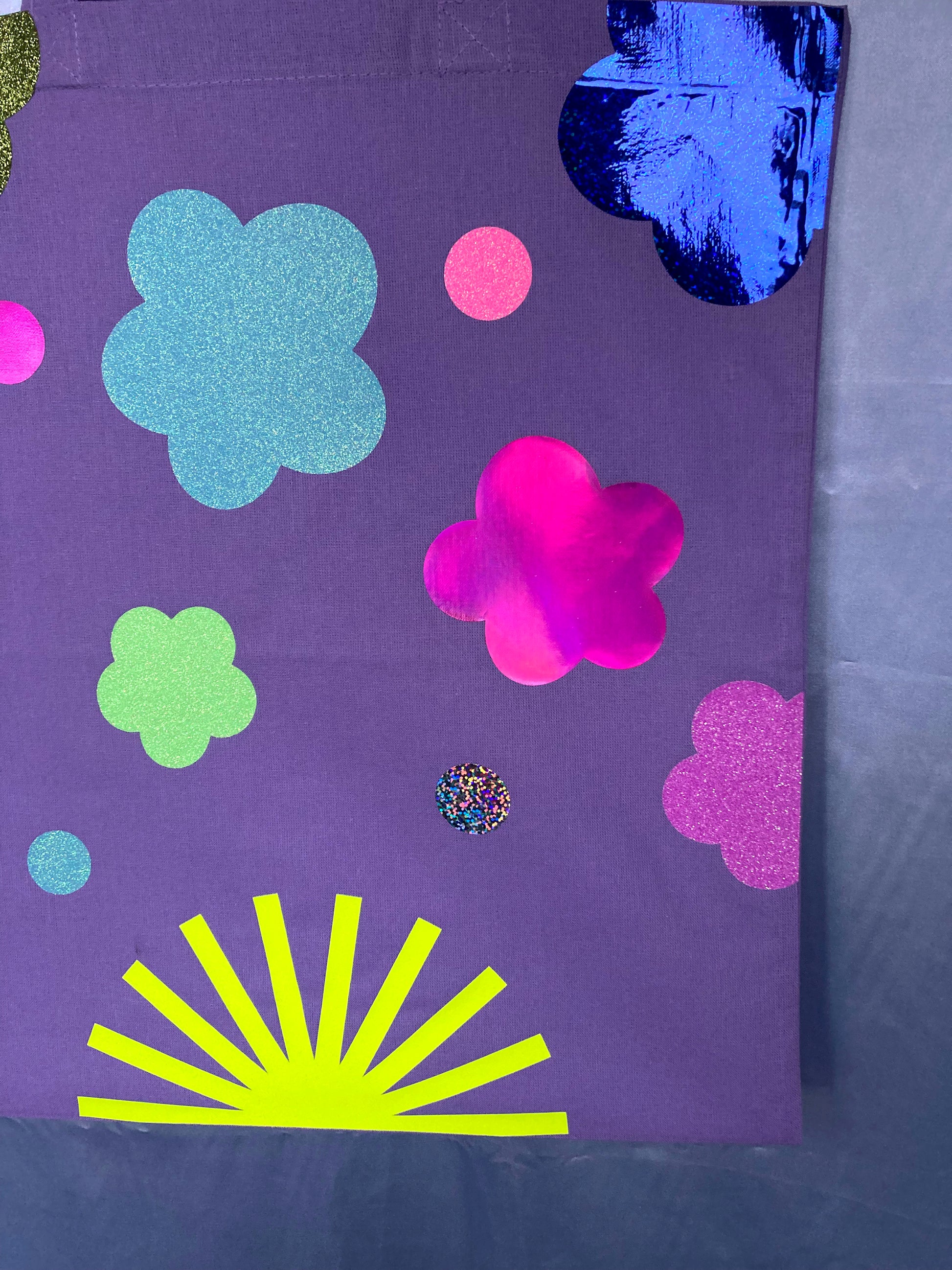 Disco Glitter Flower Lavender Tote Bag image 2