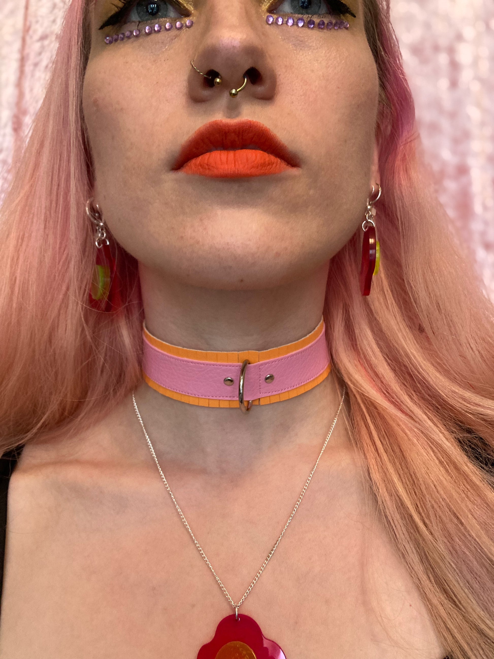 Fringed PVC choker - Orange & Baby Pink image 7
