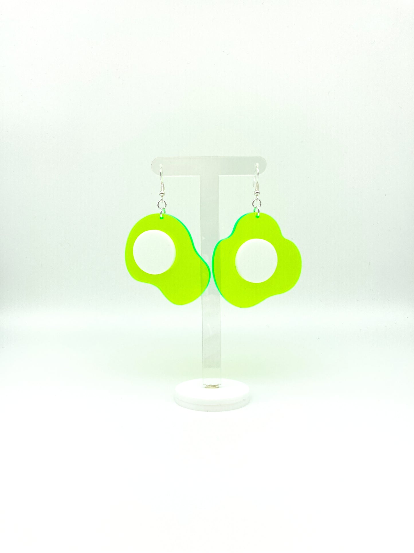 Neon Fluorescent Fried Egg Earrings - Big Green & White Eggs image 2