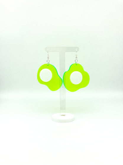 Neon Fluorescent Fried Egg Earrings - Big Green & White Eggs image 2