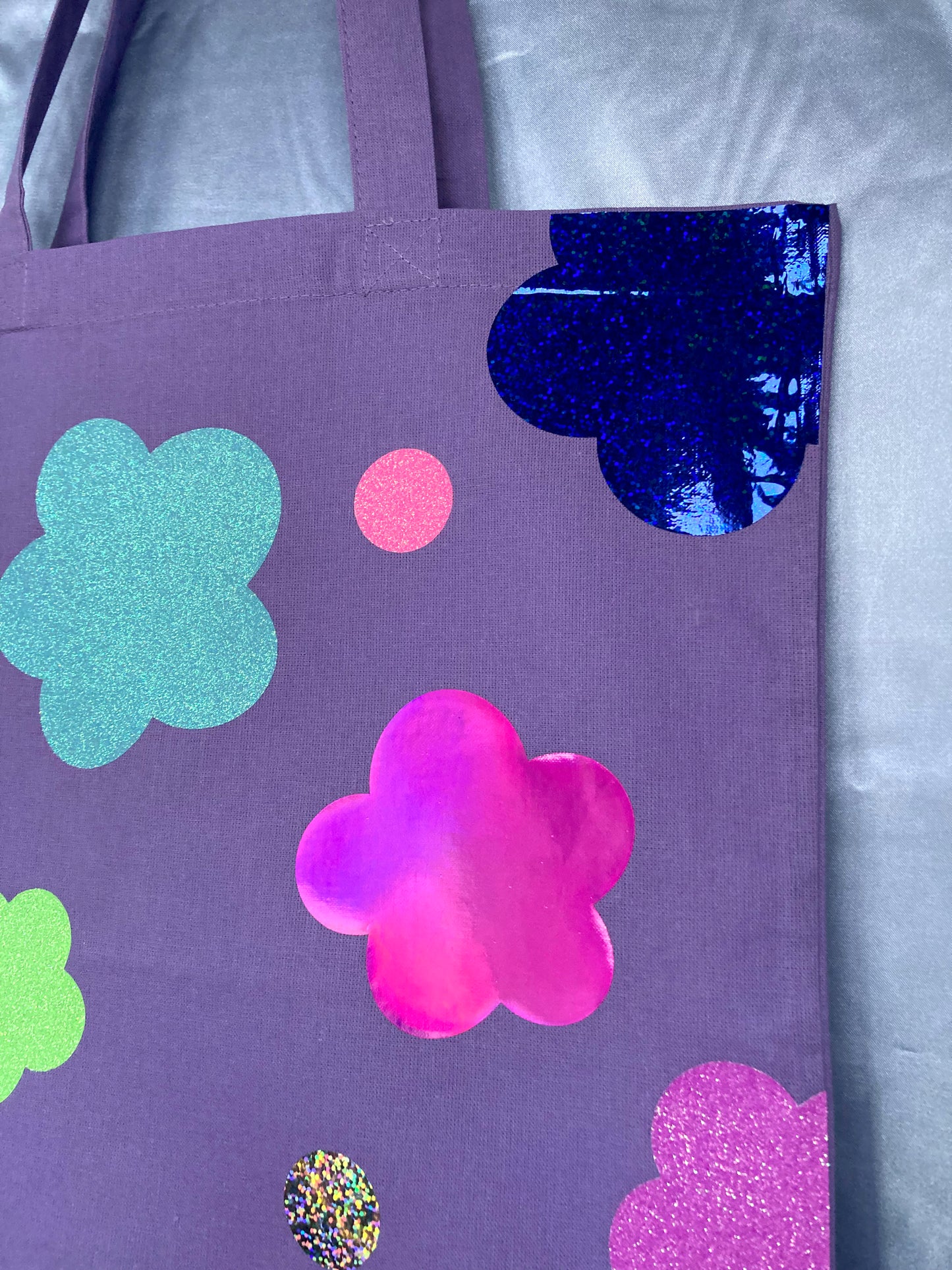 Disco Glitter Flower Lavender Tote Bag image 8