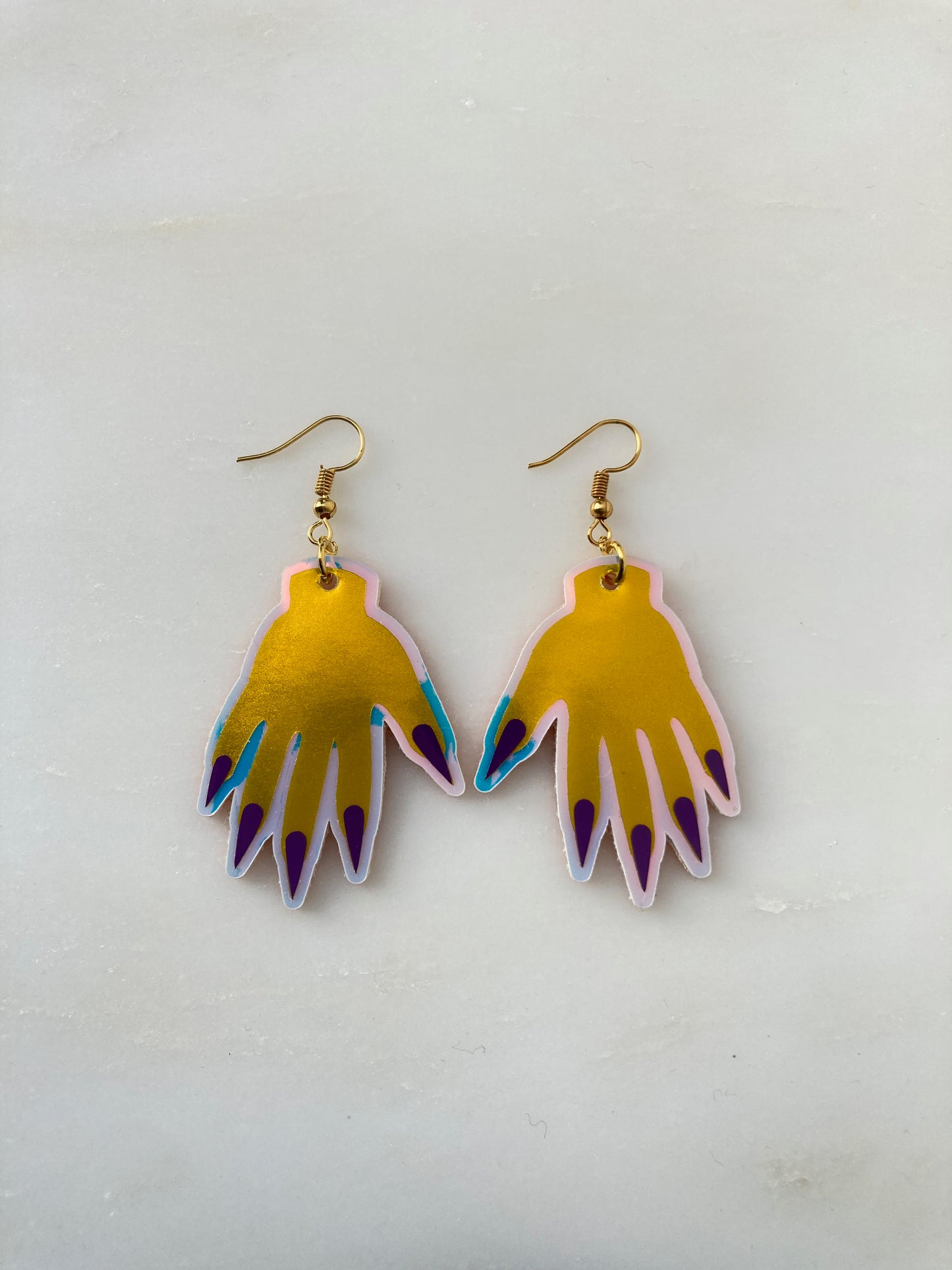 Sparkly Hand Earrings - Yellow Shimmer image 1