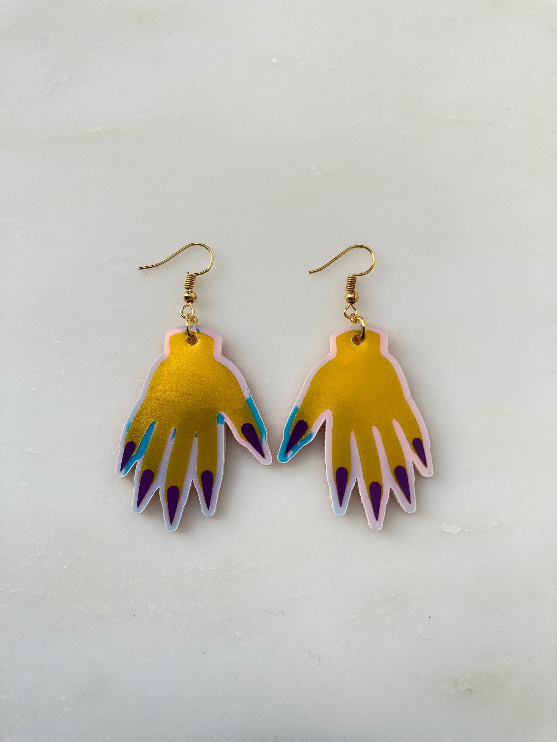 Sparkly Hand Earrings - Yellow Shimmer image 1