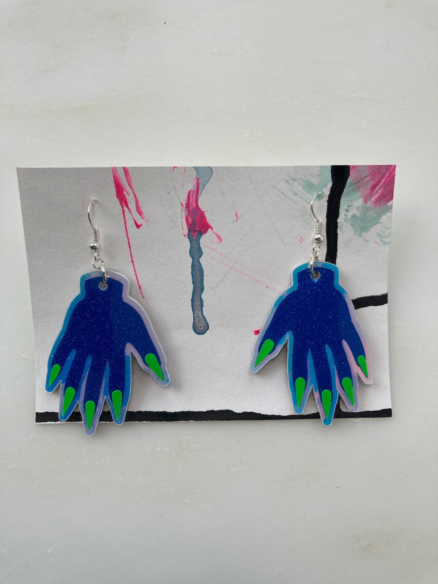 *Seconds* Sparkly Hand Earrings - Blue Glitter image 2