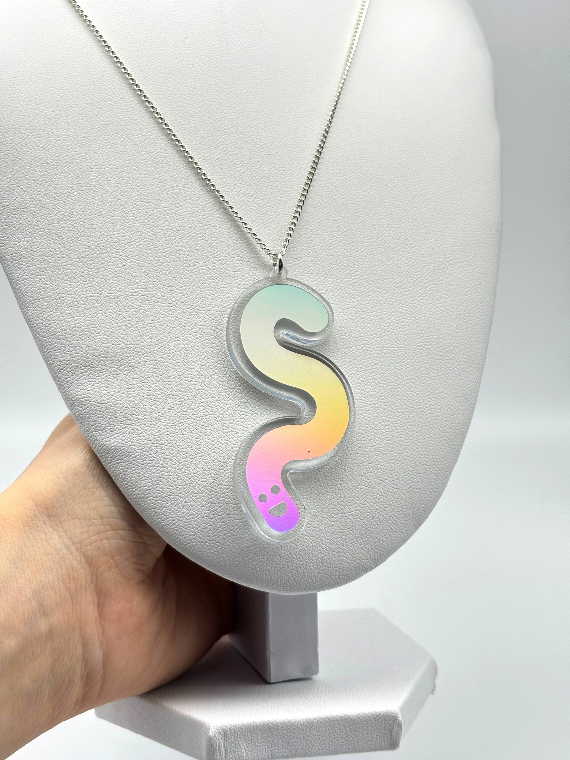 Wormie Necklace - Holographic Silver Vinyl image 1