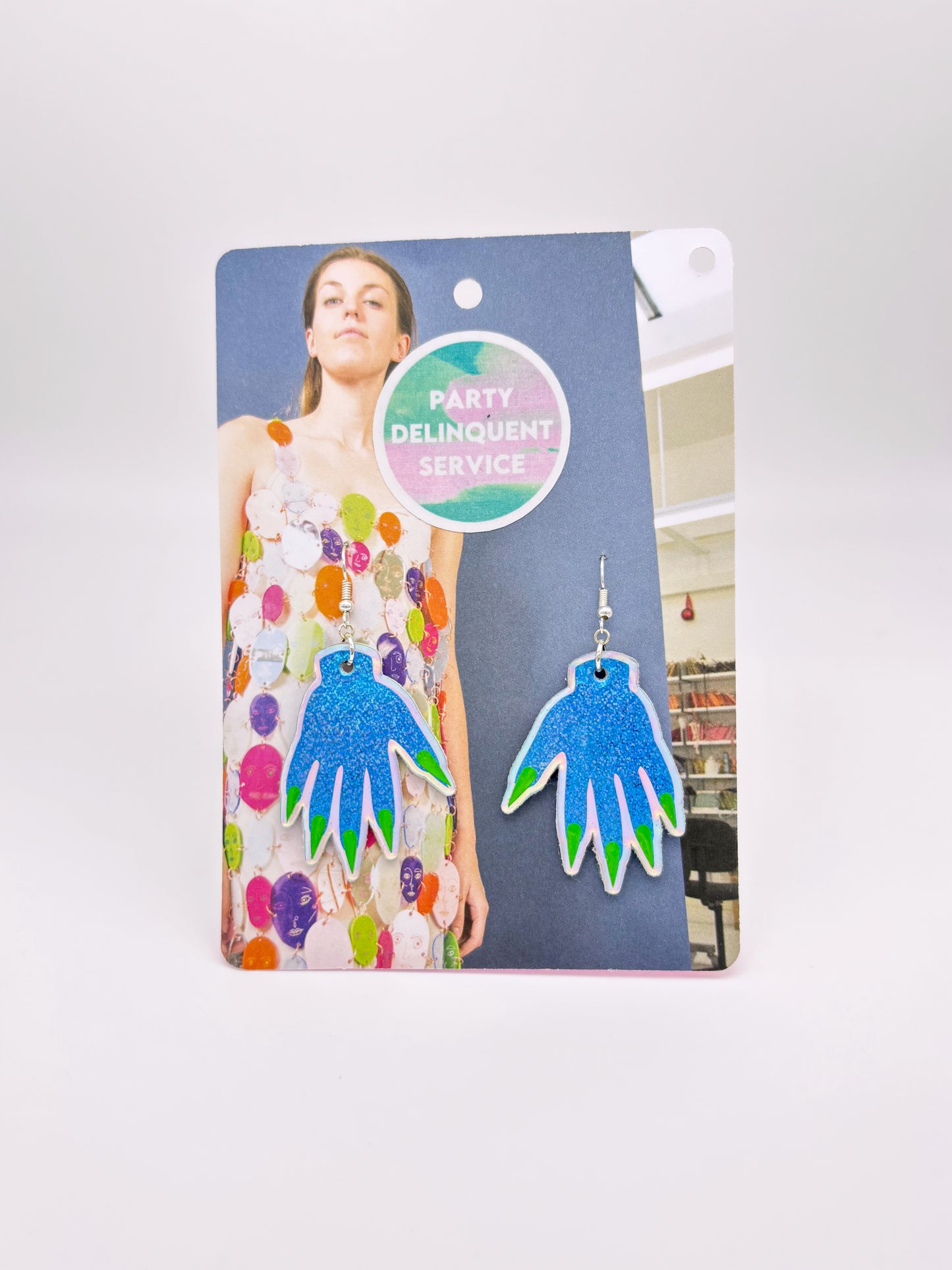 Sparkly Hand Earrings - Sky Blue Shimmer image 1