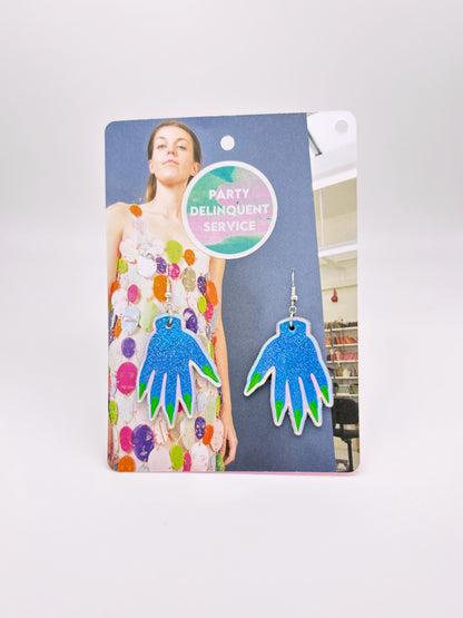 Sparkly Hand Earrings - Sky Blue Shimmer image 1