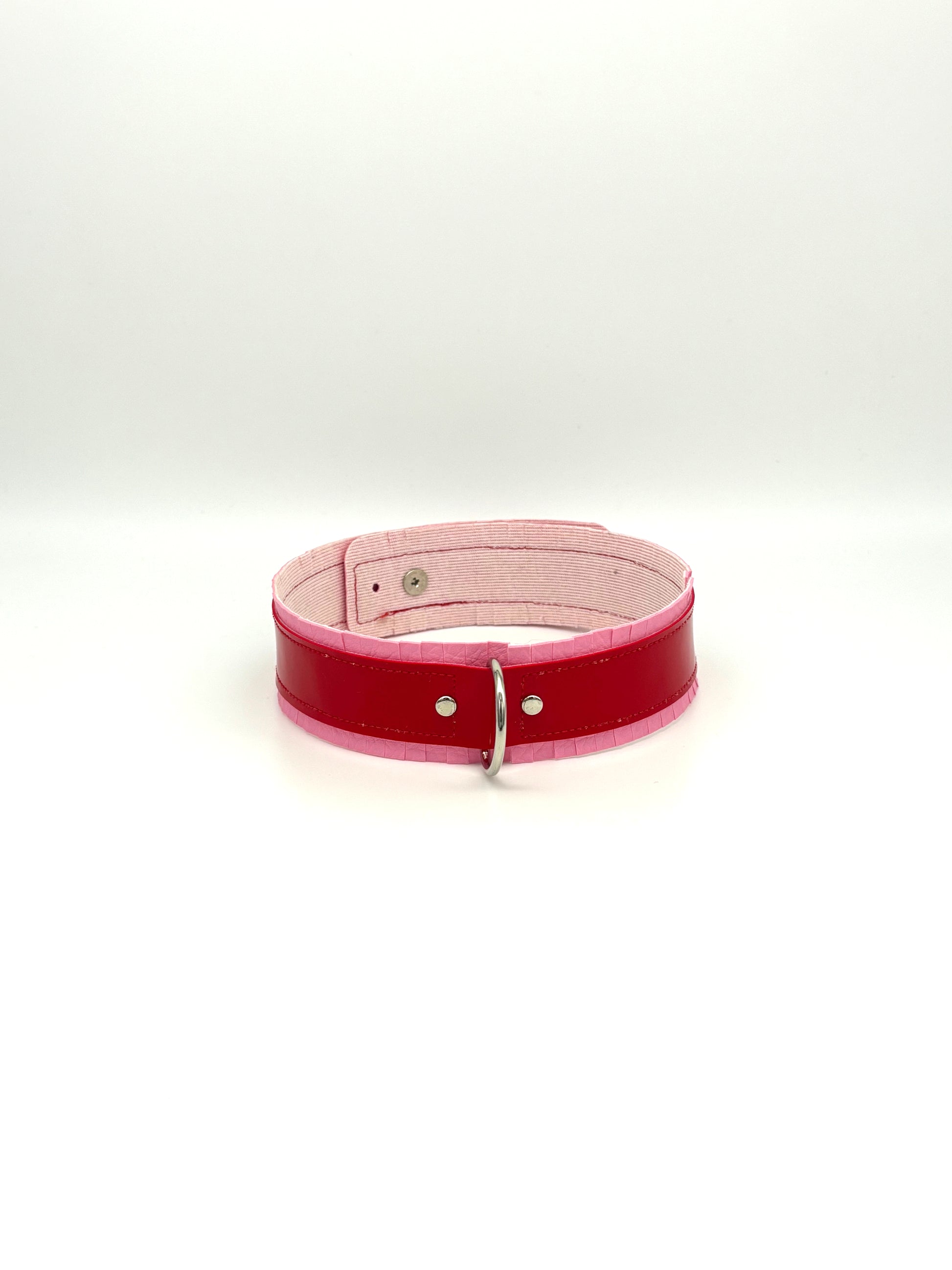 Fringed PVC choker - Baby Pink & Red image 1