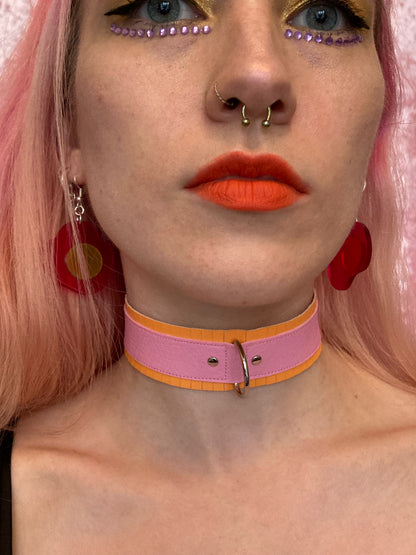 Fringed PVC choker - Orange & Baby Pink image 3