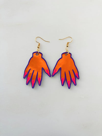 Sparkly Hand Earrings - Orange image 0
