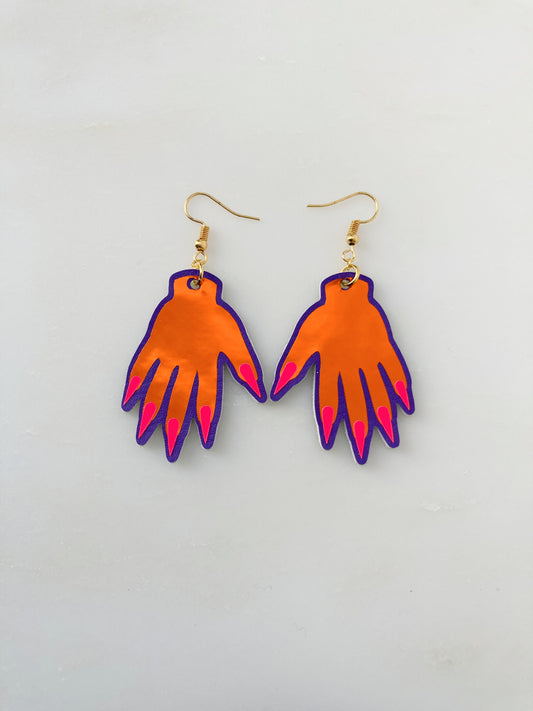 Sparkly Hand Earrings - Orange image 0