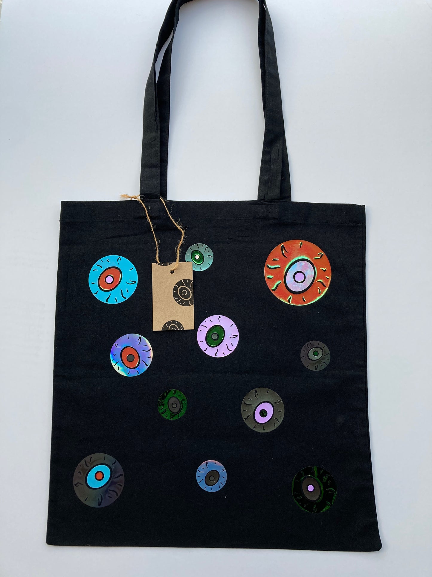 Rainbow Eyeballs Black Tote Bag image 0