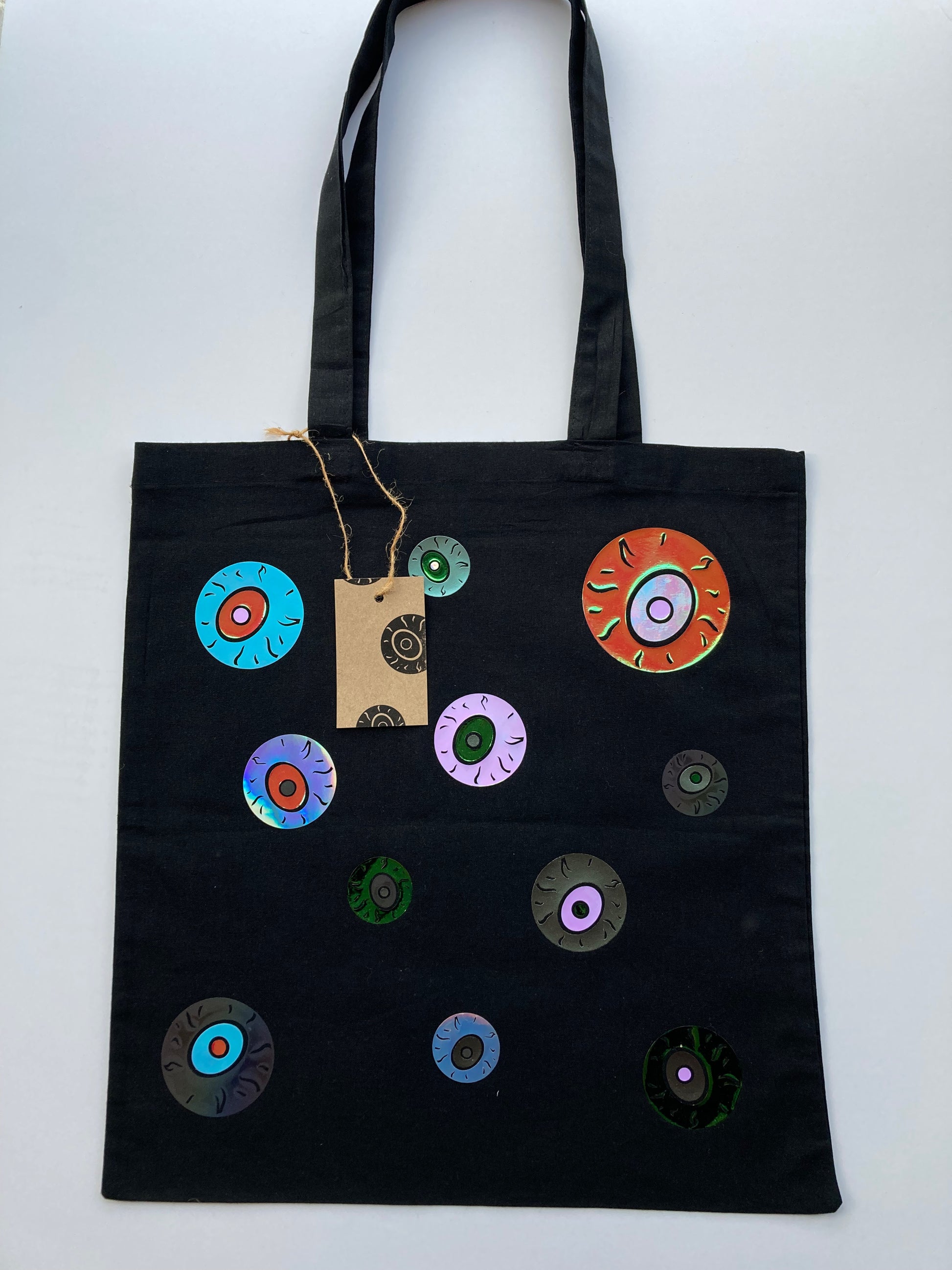 Rainbow Eyeballs Black Tote Bag image 0