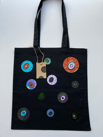 Rainbow Eyeballs Black Tote Bag image 0