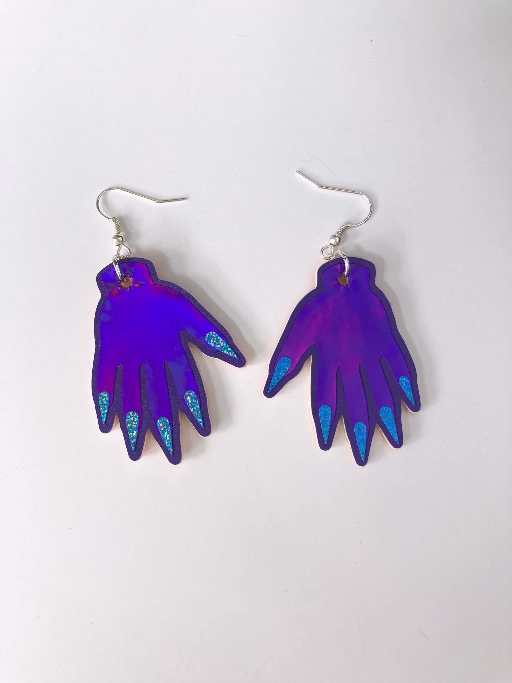 Sparkly Hand Earrings - Purple Holo image 4