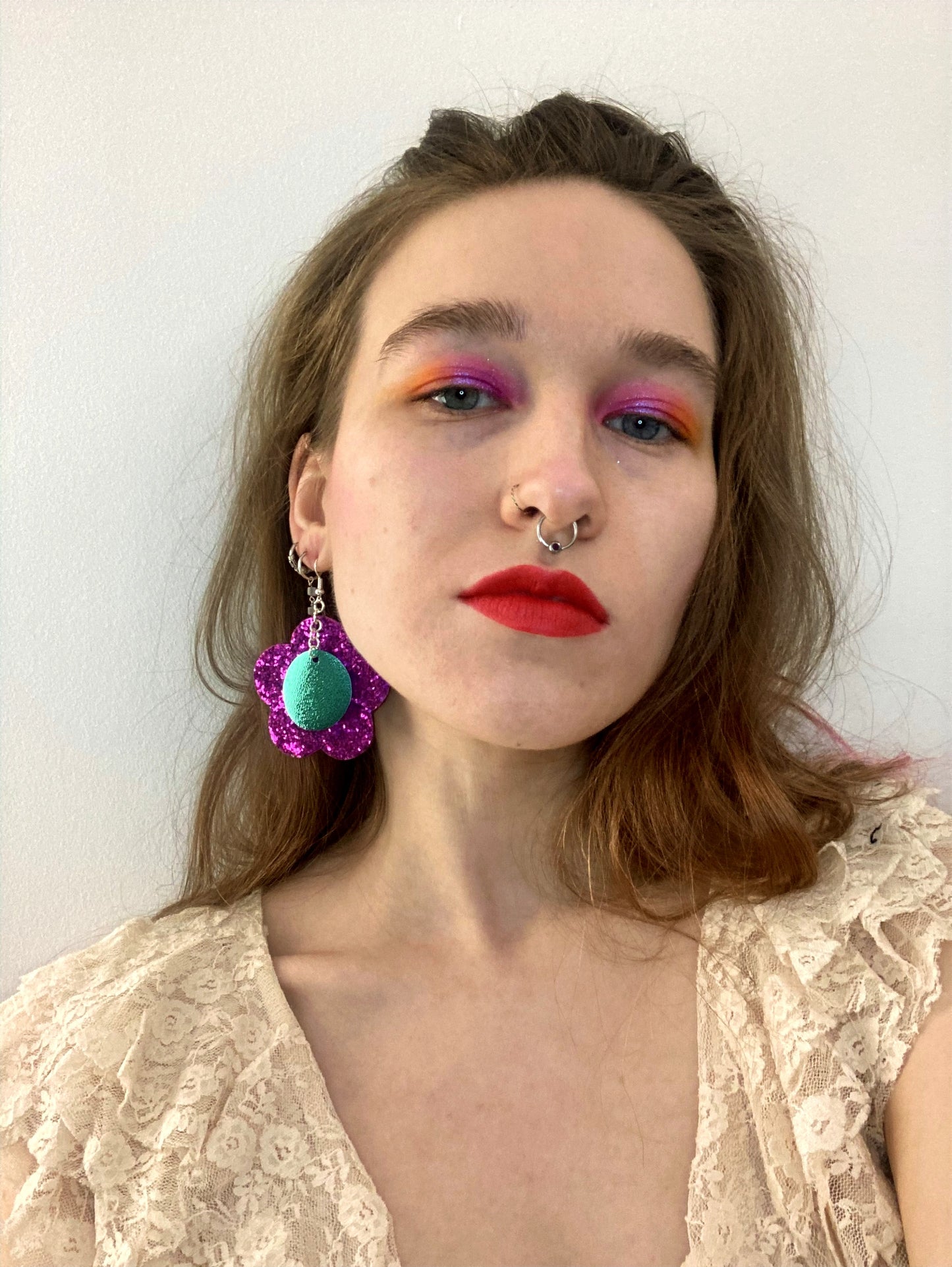 Disco Flower Turquoise Large Statement Earrings image 5