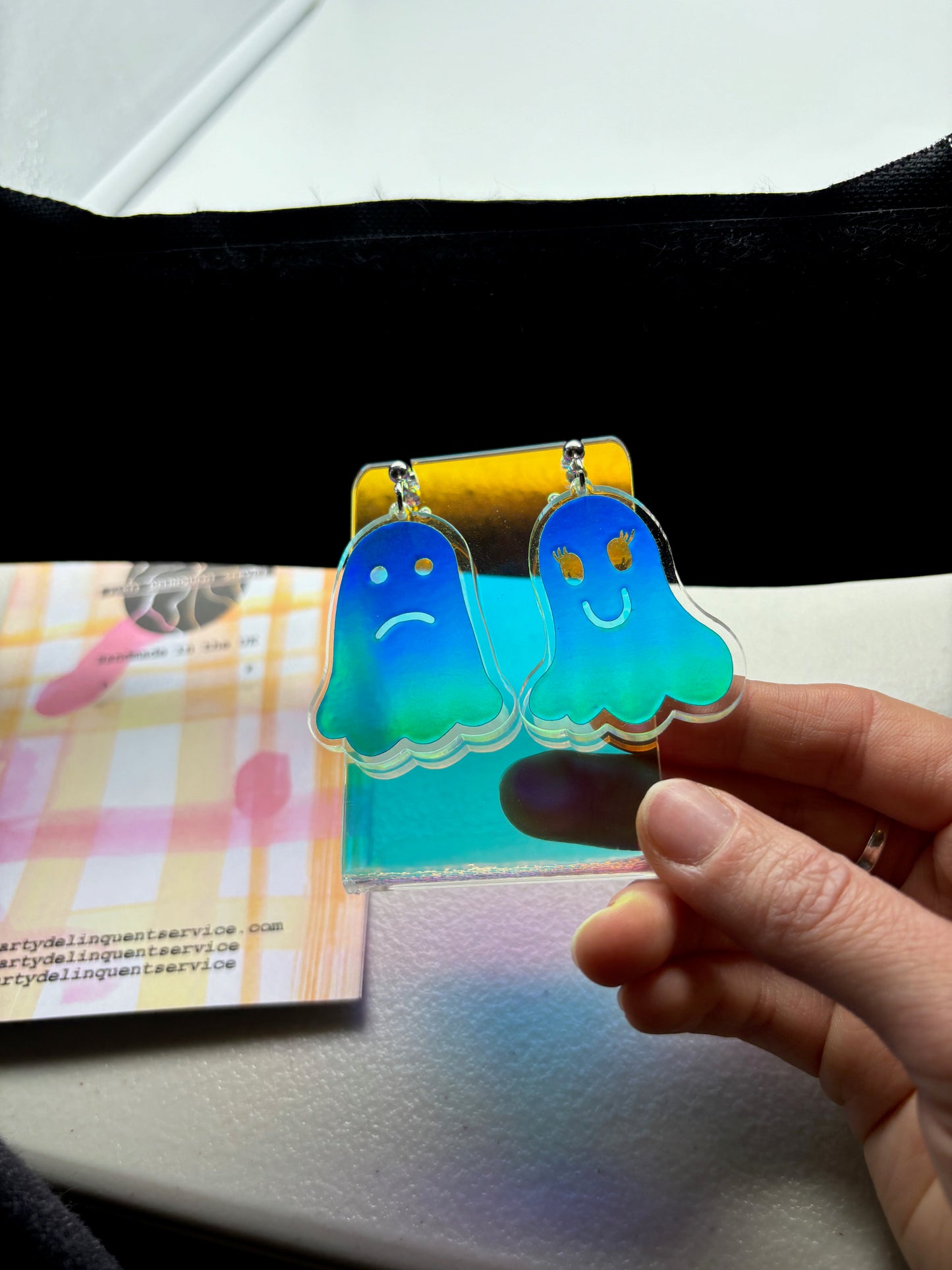 Holographic Ghost Earrings - Ocean Teal image 1