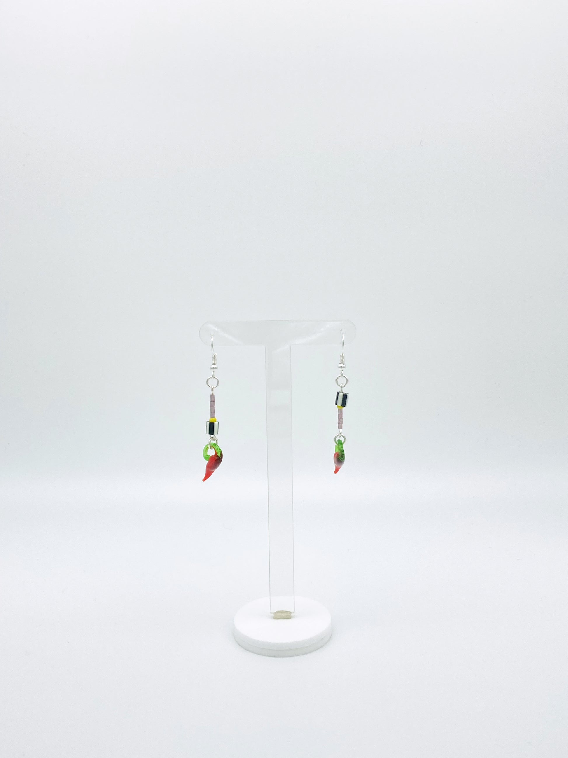 Abstract Chilli stripe b&w dangle earrings - Gold findings image 5