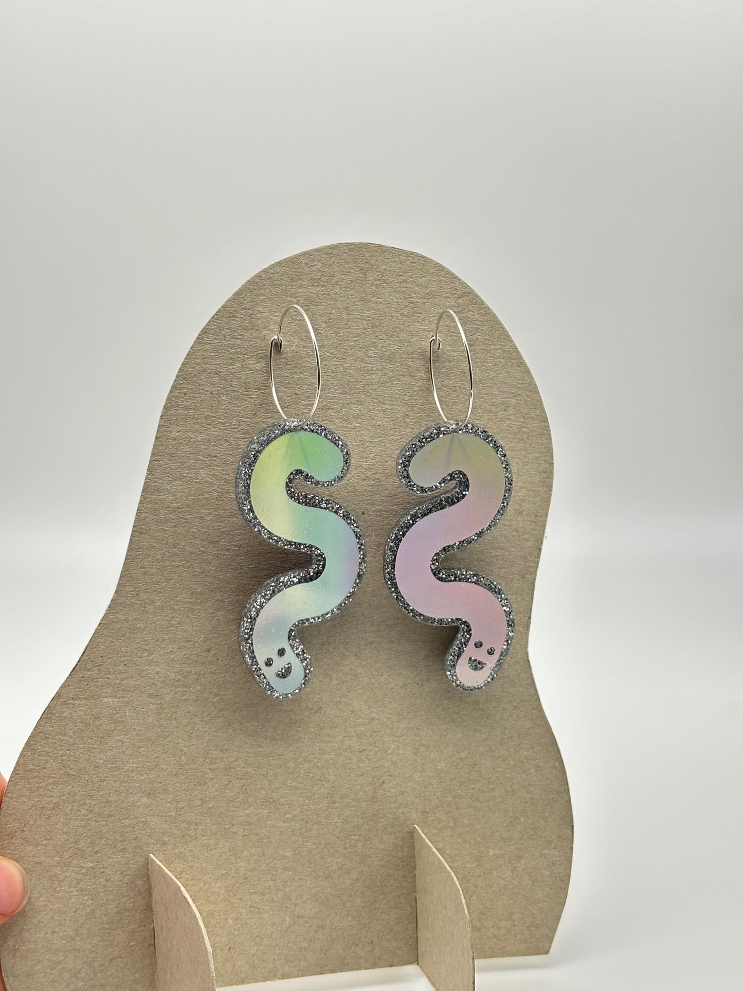 Double Sided Glitter Acrylic Worm Hoop Earrings image 8