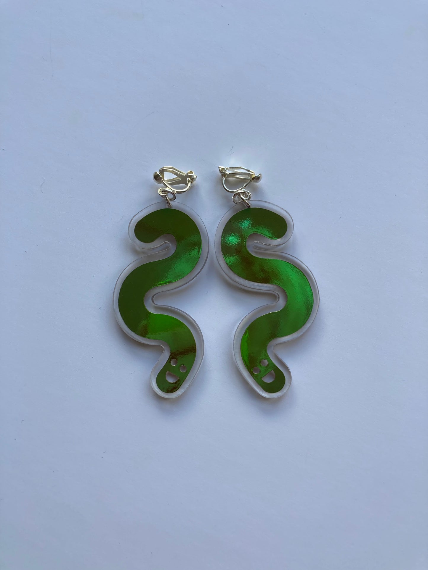 Acrylic & Vinyl Worm Earrings - Clip Ons - Jungle Cobalt image 4