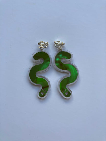 Acrylic & Vinyl Worm Earrings - Clip Ons - Jungle Cobalt image 4