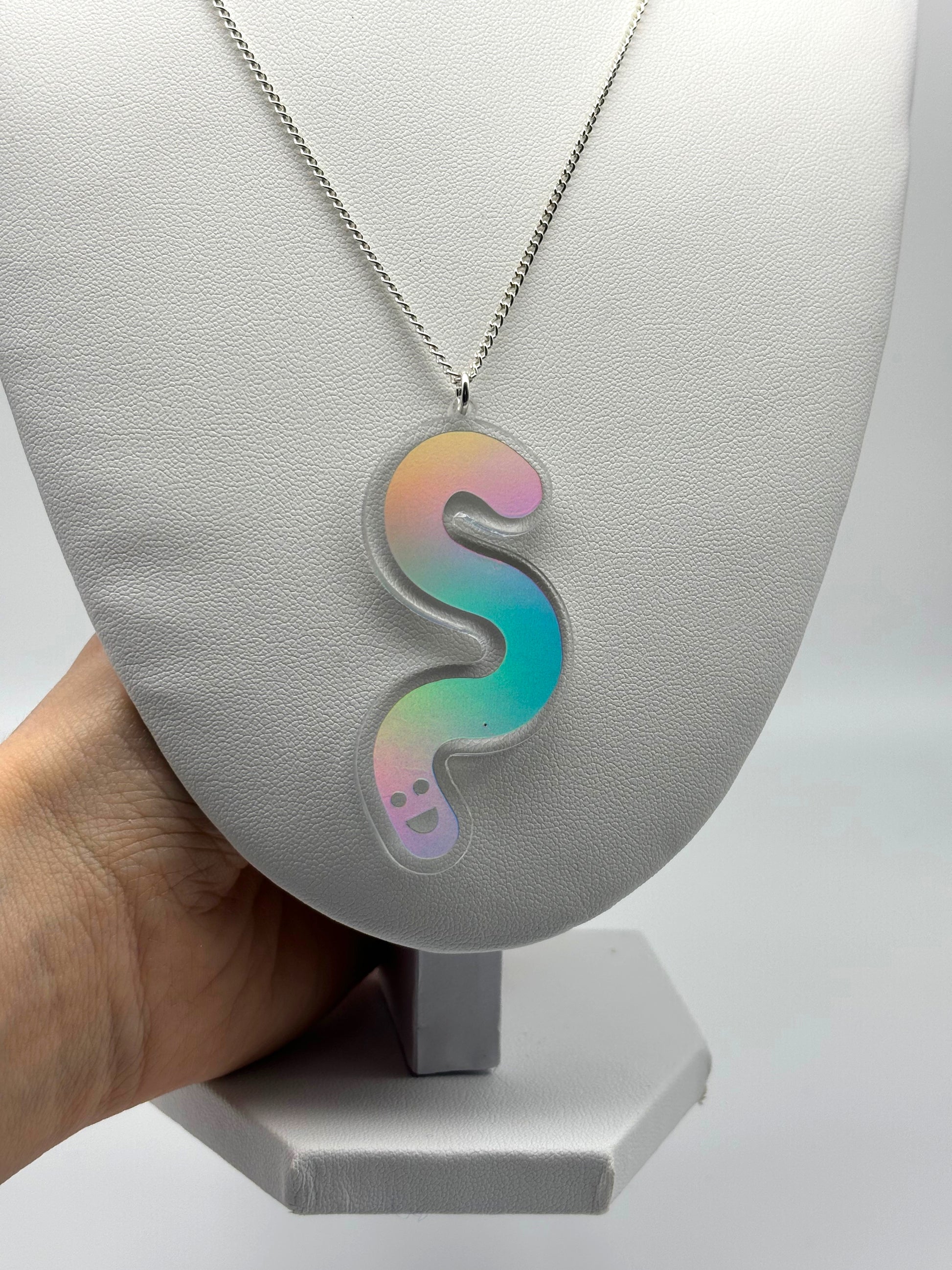 Wormie Necklace - Holographic Silver Vinyl image 6