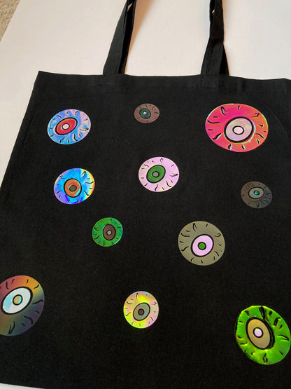 Rainbow Eyeballs Black Tote Bag image 1