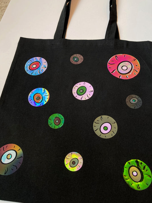 Rainbow Eyeballs Black Tote Bag image 1