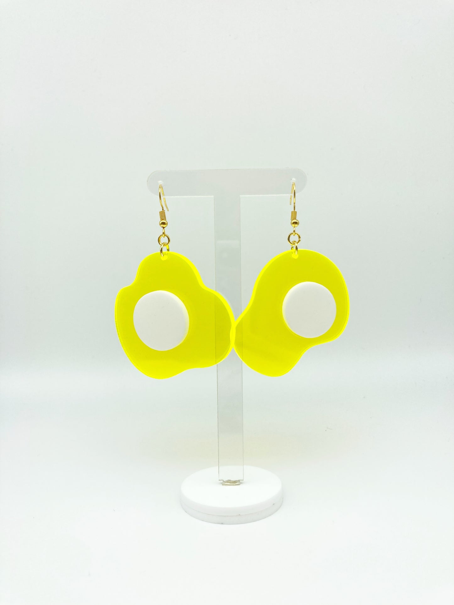 Neon Fluorescent Fried Egg Earrings - Big Yellow & White Eggs image 2