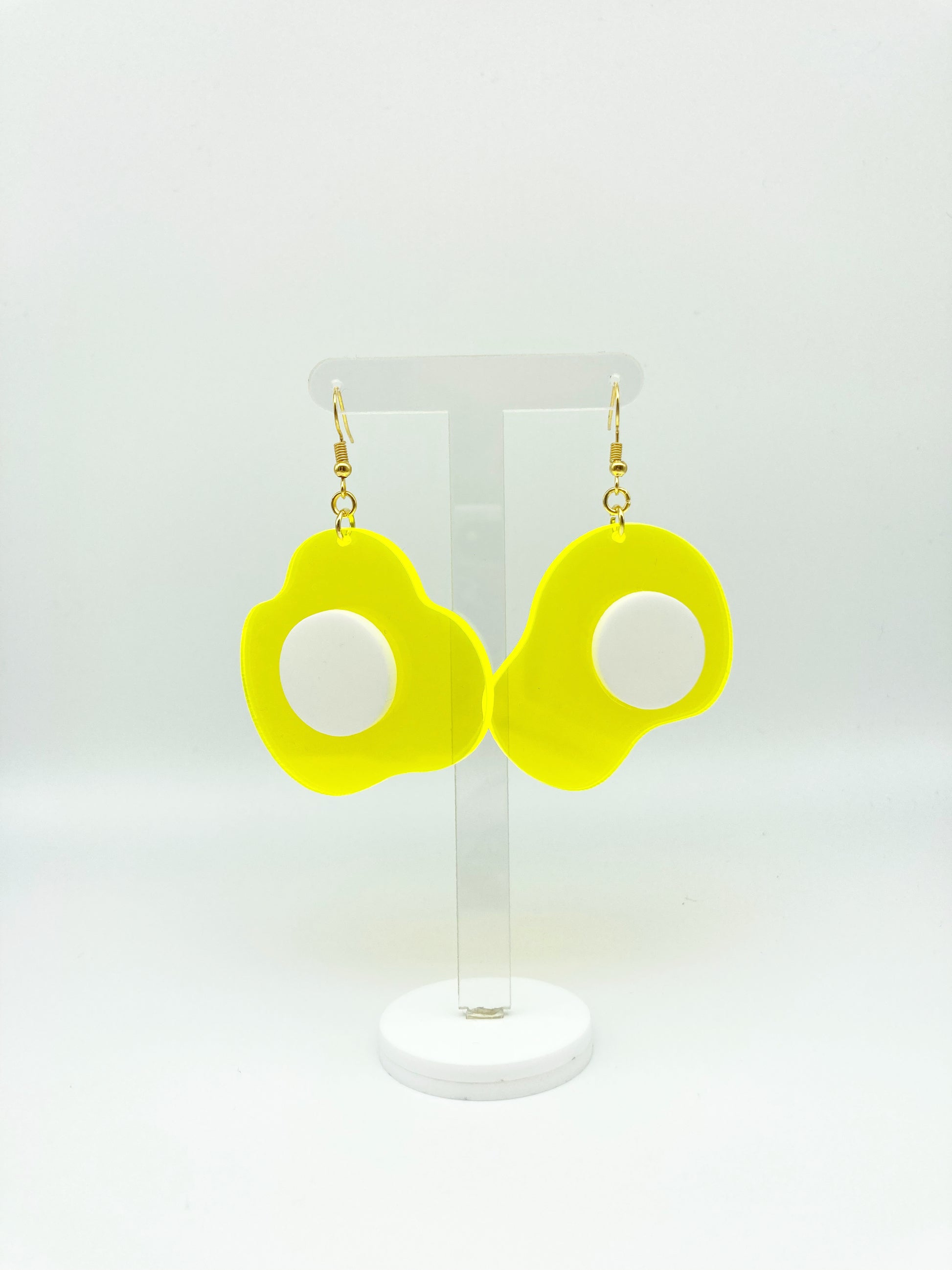 Neon Fluorescent Fried Egg Earrings - Big Yellow & White Eggs image 2