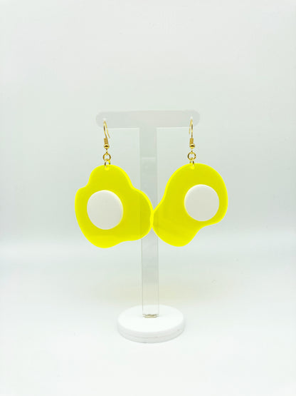 Neon Fluorescent Fried Egg Earrings - Big Yellow & White Eggs image 2