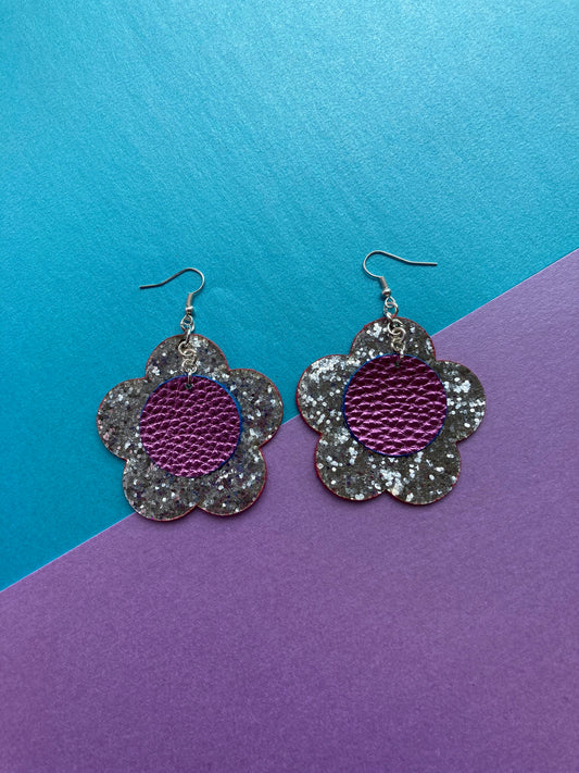 Disco Flower Silver Medium Earrings image 0