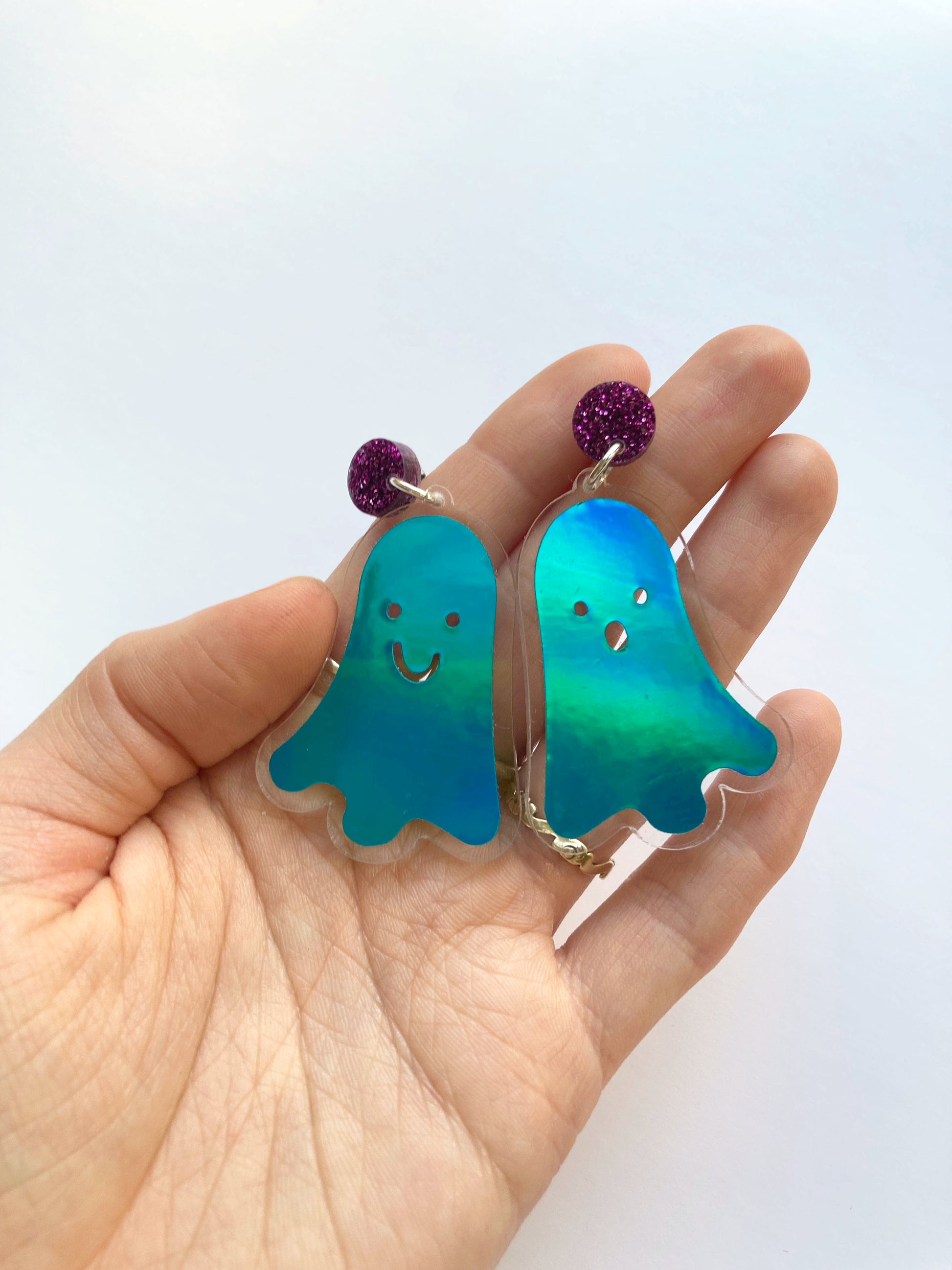 Holographic Ghost Earrings - Ocean Teal image 0