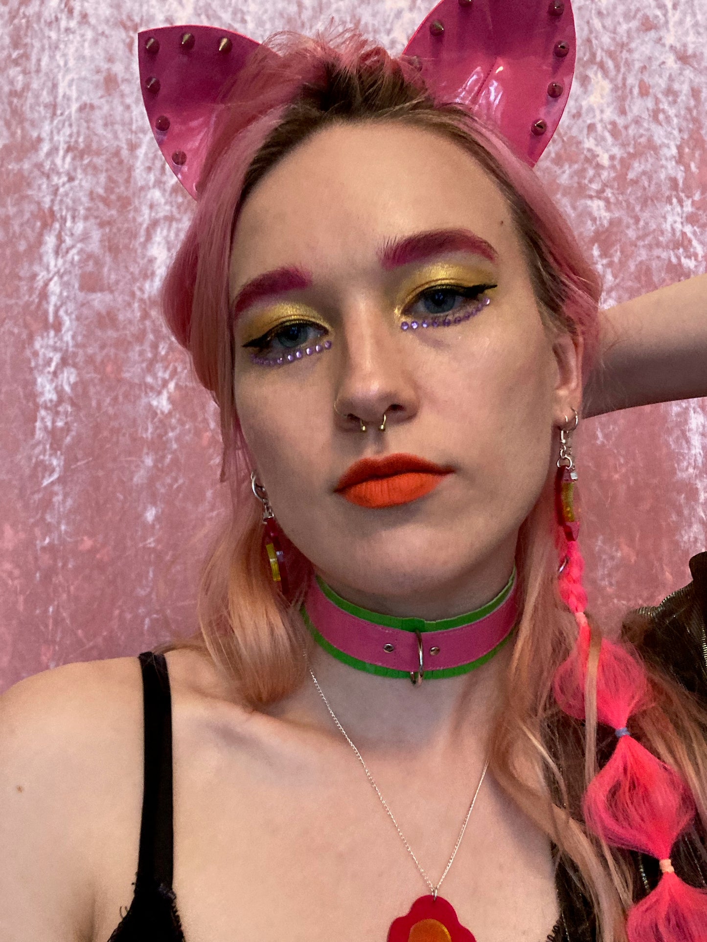 Fringed PVC choker - Green & Pink image 6