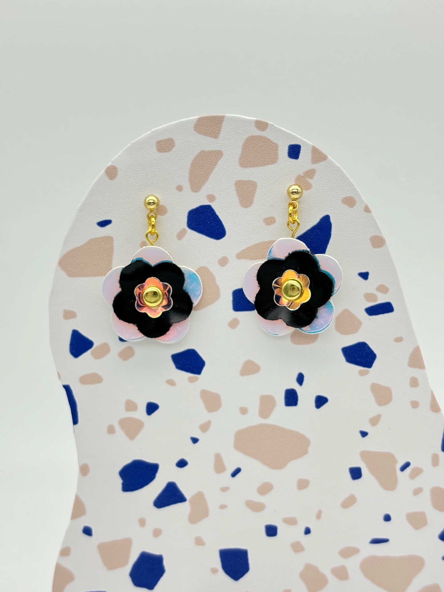 Mini Punk Flower Earrings - Iridescent & Black image 0