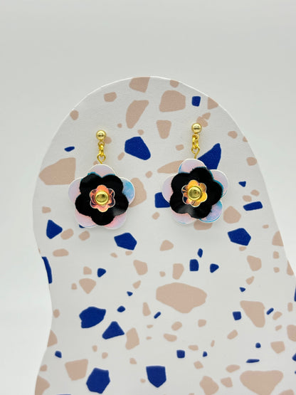 Mini Punk Flower Earrings - Iridescent & Black image 0
