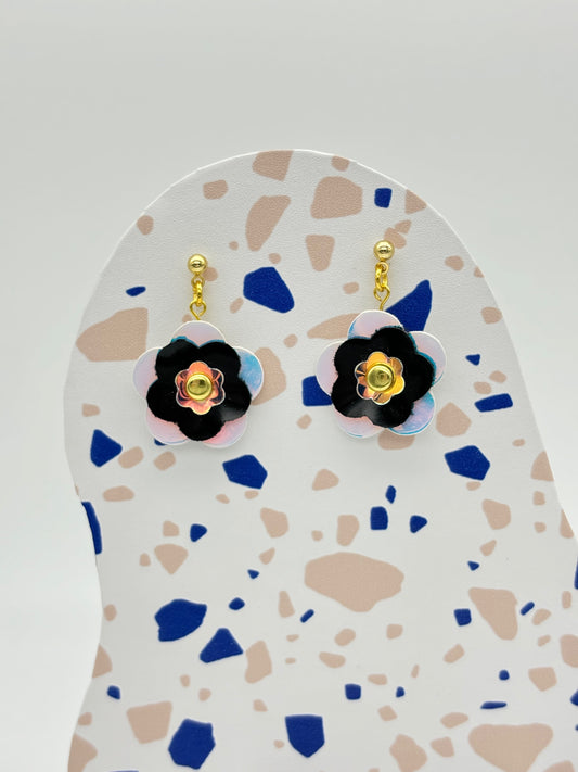Mini Punk Flower Earrings - Iridescent & Black image 0