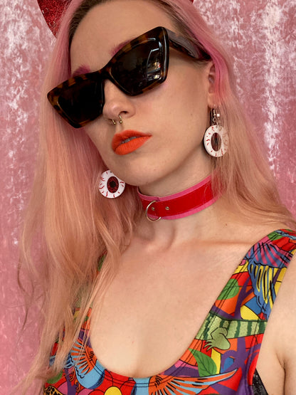 Fringed PVC choker -Pink & Red image 2