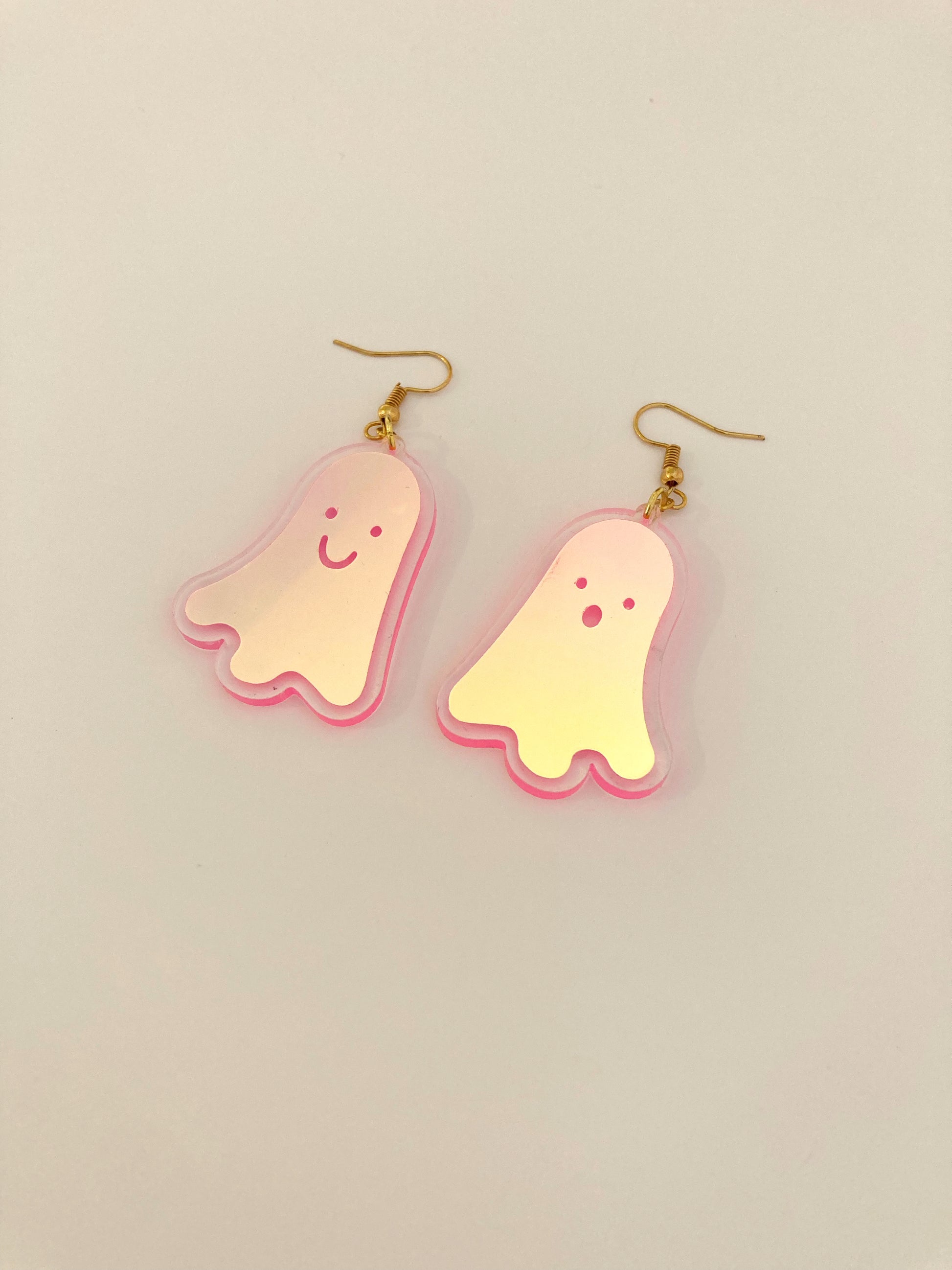 Holographic Ghost Earrings - Fluorescent Peachy Opal image 1