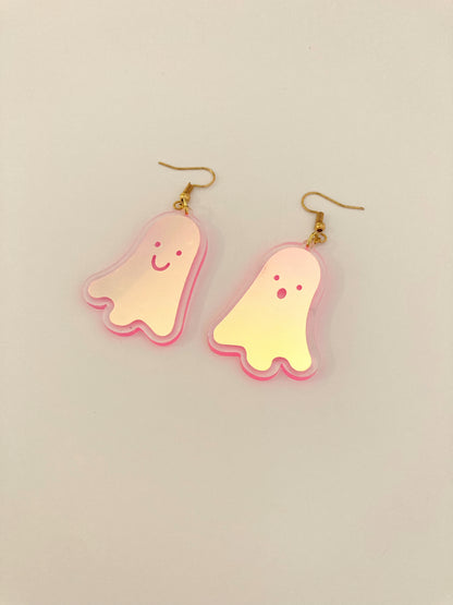 Holographic Ghost Earrings - Fluorescent Peachy Opal image 1