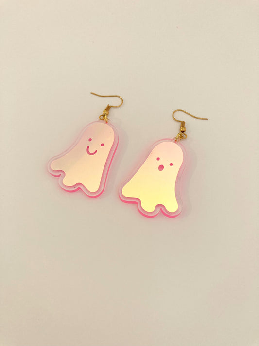 Holographic Ghost Earrings - Fluorescent Peachy Opal image 1