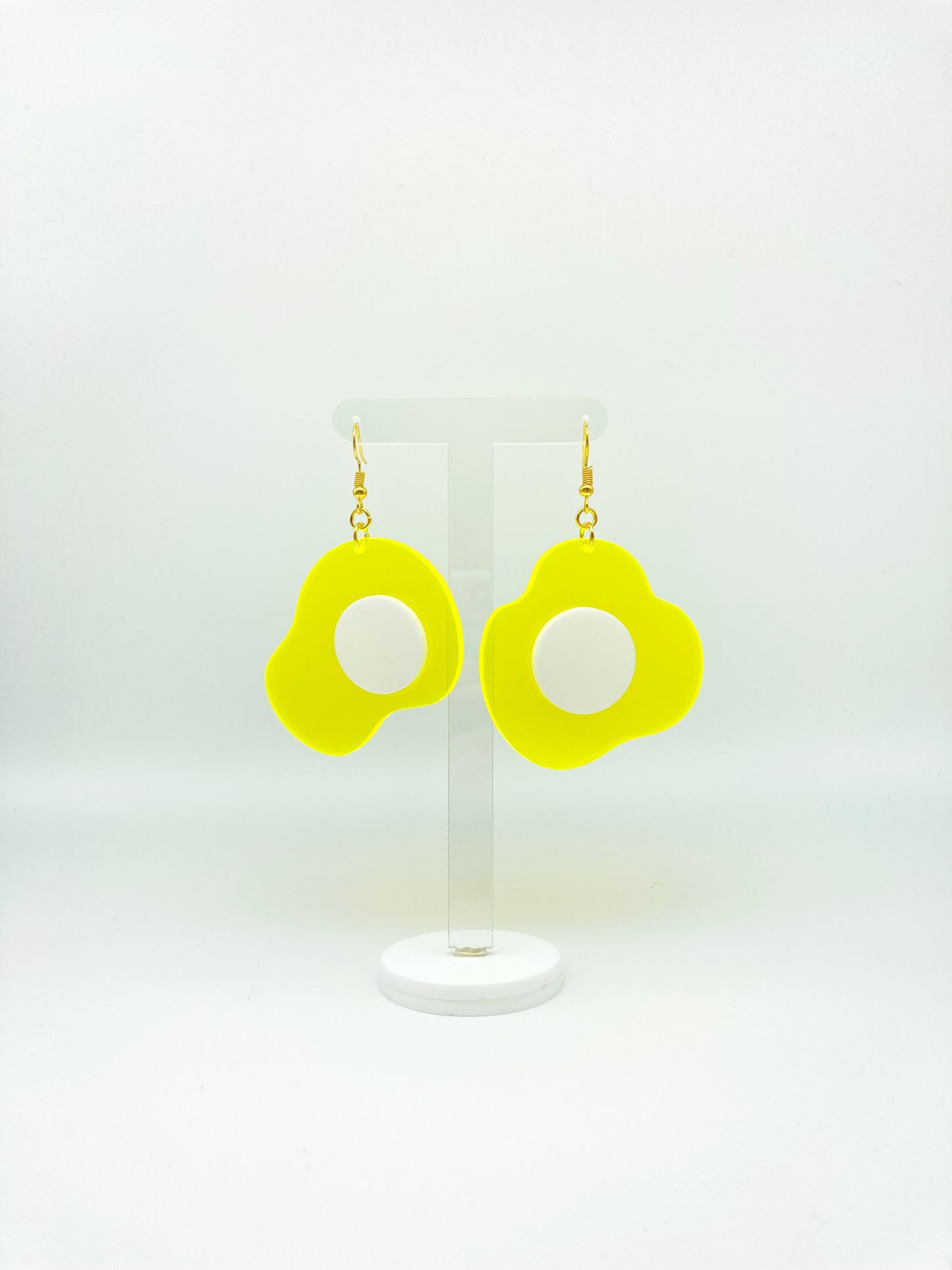 Neon Fluorescent Fried Egg Earrings - Big Yellow & White Eggs image 0