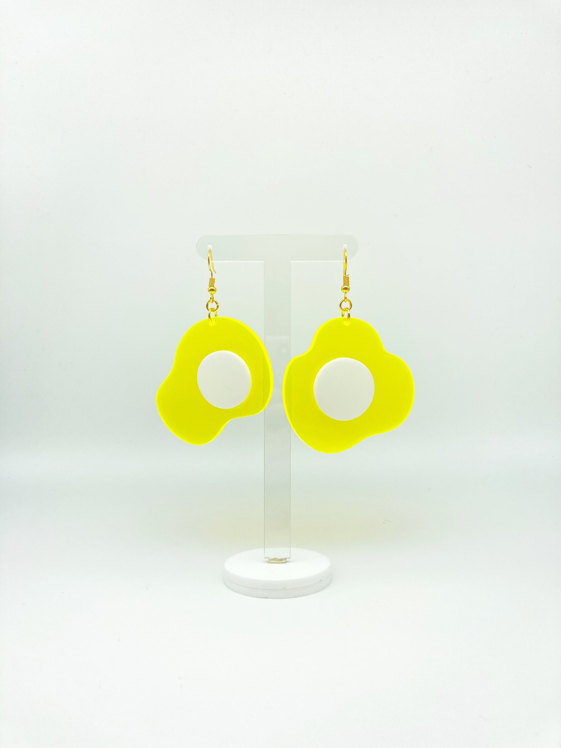 Neon Fluorescent Fried Egg Earrings - Big Yellow & White Eggs image 0
