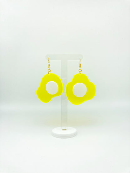 Neon Fluorescent Fried Egg Earrings - Big Yellow & White Eggs image 0