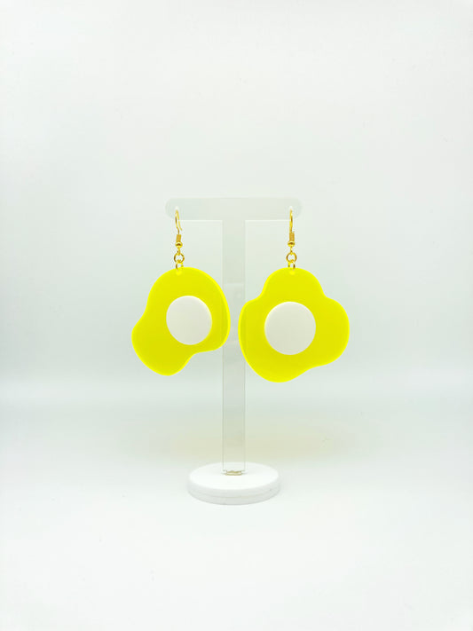 Neon Fluorescent Fried Egg Earrings - Big Yellow & White Eggs image 0