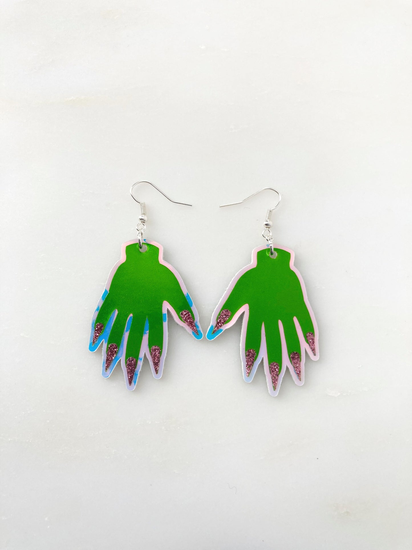 Sparkly Hand Earrings - Green Shimmer image 0